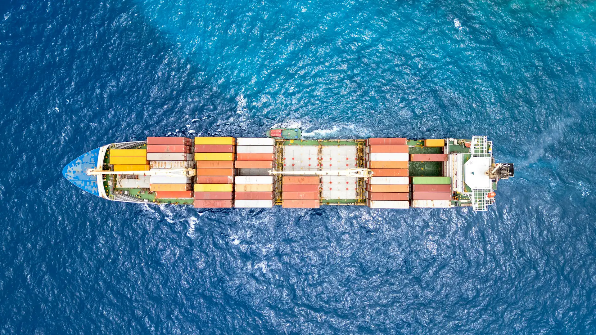 Container ship at sea, seen from above